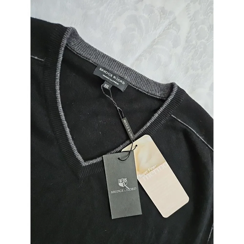 NEW Bridge & Lord Merino Wool Cashmere Sweater Black Gray 2X‎ XXL Luxurious